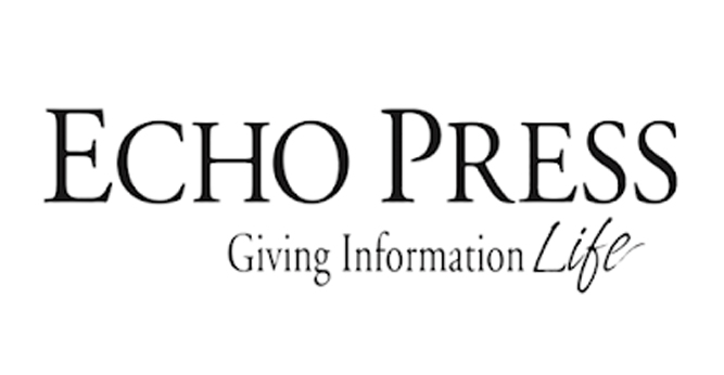 Black text logo reads "ECHO PRESS" in large letters, with the tagline "Giving Information Life" below in a smaller, elegant script font. The background is white.