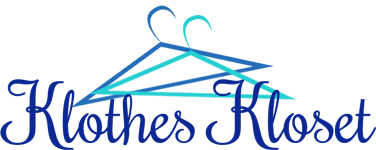 A stylized blue and teal logo for Klothes Kloset featuring an abstract paper airplane above bold, dark blue text. The background is white.