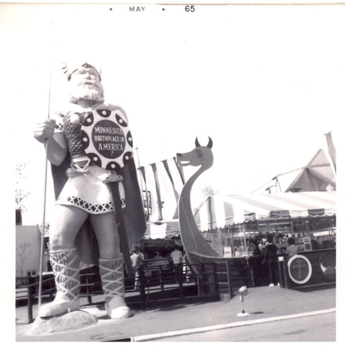 Big Ole at the World's Fair in New York, May 1965. Notice anything different about his shield? Photo courtesy of Douglas County Historical Society.