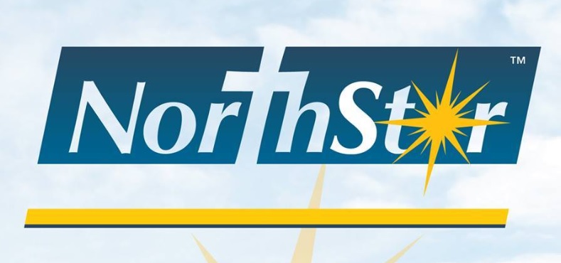 Logo for "NorthStar Sports Complex" features a white cross forming the "t" and a yellow starburst as the "a" in "Star," set on a blue background with a yellow line below the text.