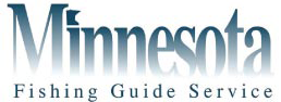 Logo for "Minnesota Fishing Guide Service" features the words "Minnesota Fishing Guide Service" in bold, gradient blue letters, emphasizing Minnesota's premier fishing guide expertise.