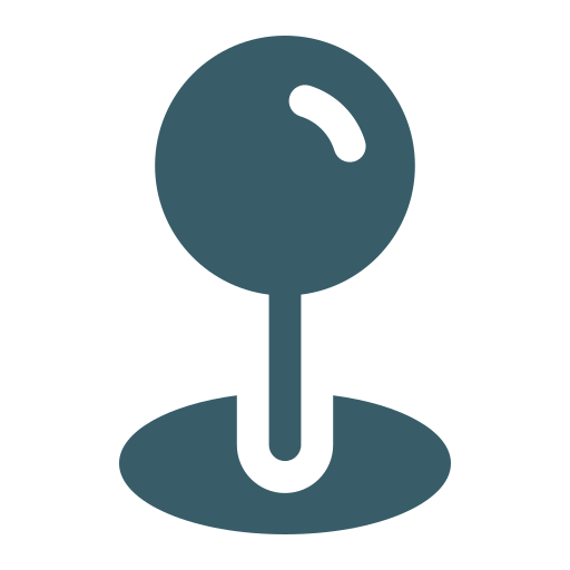 A simplified icon of a map pin or location marker, featuring a circular top and vertical line connected to an oval base in solid blue-gray—perfect for inspiring you to explore Alexandria MN.