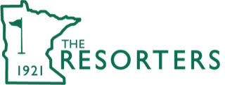 Green logo featuring an outline of Minnesota with a golf flag and "1921" inside. To the right, the text reads "THE RESORTERS" in capital letters, celebrating the 105th Resorters Golf Tournament.