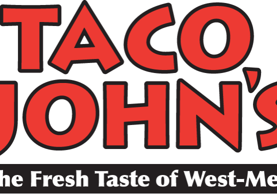 Logo features bold red "TACO JOHN'S" text above a black banner with white letters declaring, "The Fresh Taste of West-Mex®," perfectly capturing Taco John's signature style.